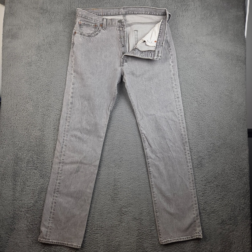 Levi's 501 Jeans Men's 34x34 Gray Denim Pants Straight Leg Button Fly Stretch